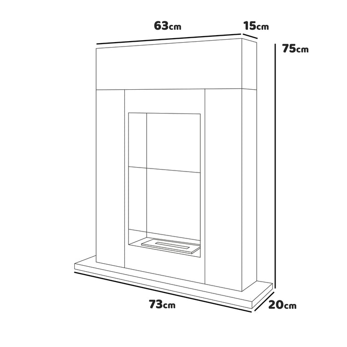 Marco Aurelio - Camino a bioetanolo da terra freestanding, biocamino da pavimento, 73x20xH75 cm colore bianco