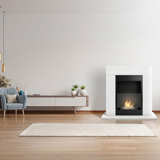 Marco Aurelio - Camino a bioetanolo da terra freestanding, biocamino da pavimento, 73x20xH75 cm colore bianco