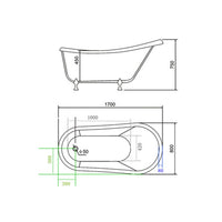 Vasca freestanding vintage 170 x 80 cm con piedi argento - Margherita