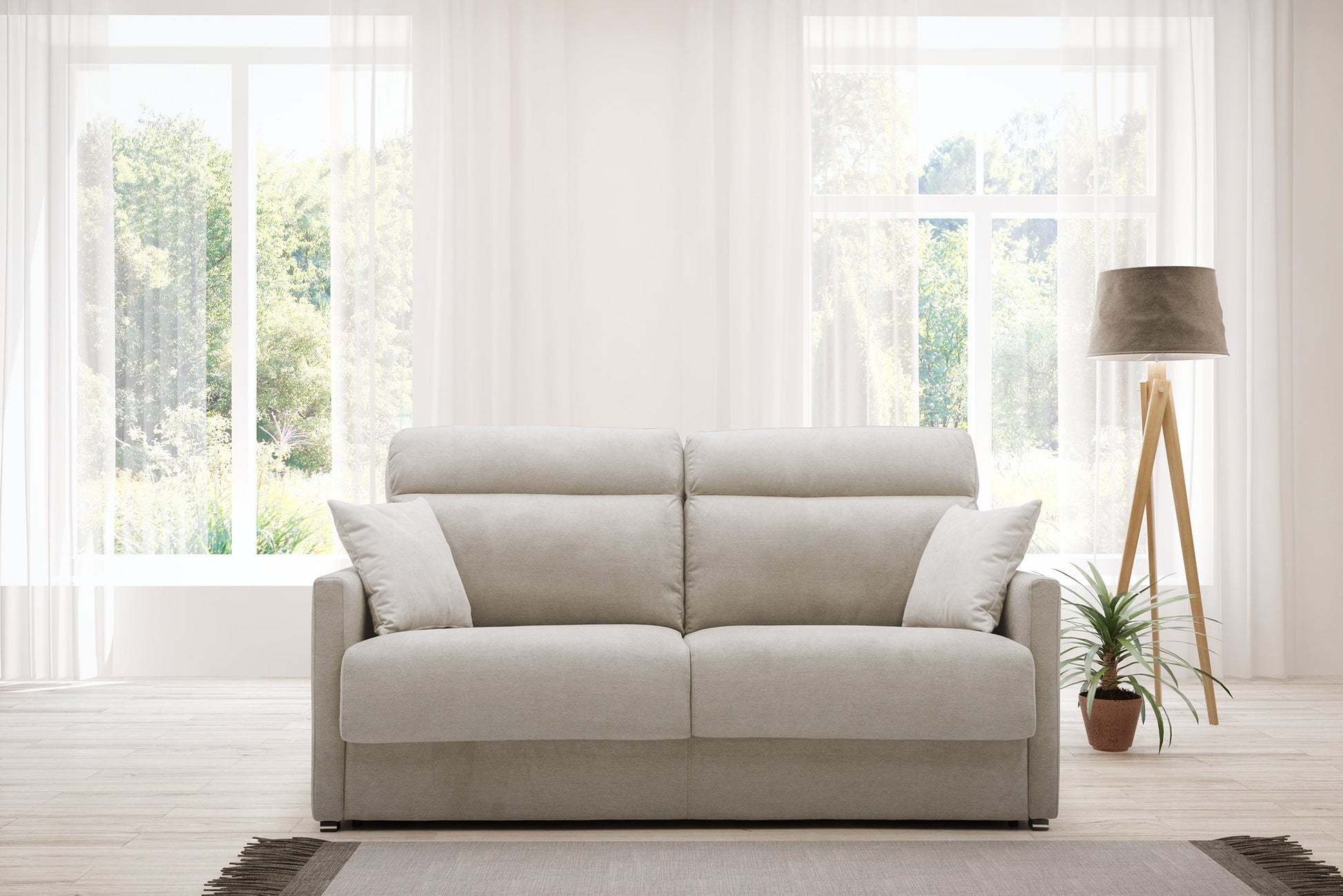 Divano Letto 3 Posti 196x102x97 cm in Tessuto Beige