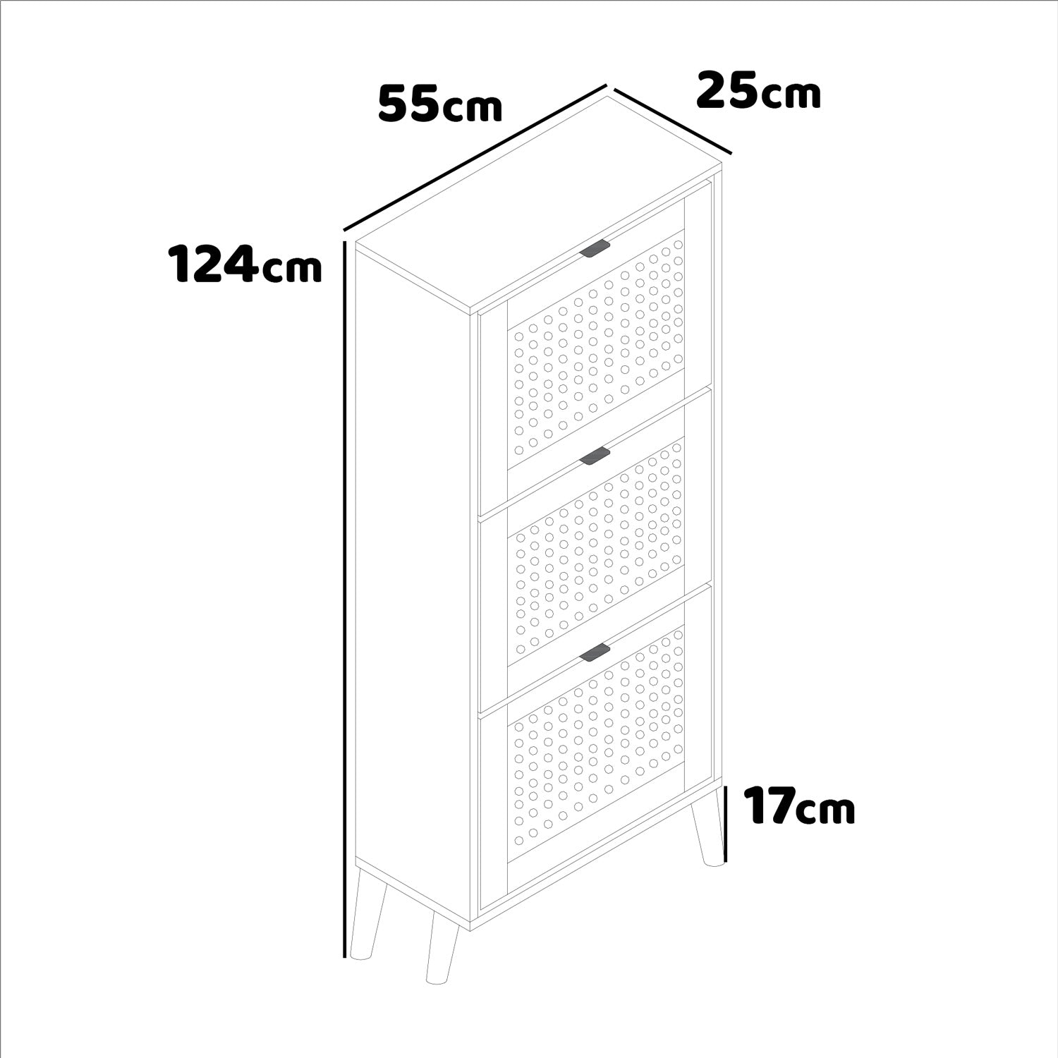 Mariachi - Scarpiera a 3 ripiani in legno con inserti in rattan