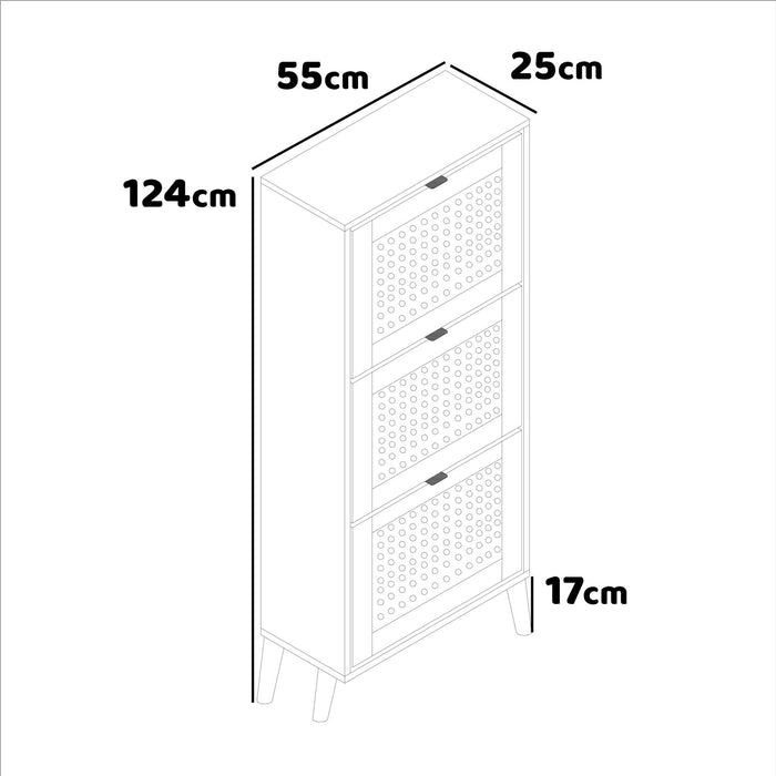 Mariachi - Scarpiera a 3 ripiani in legno con inserti in rattan