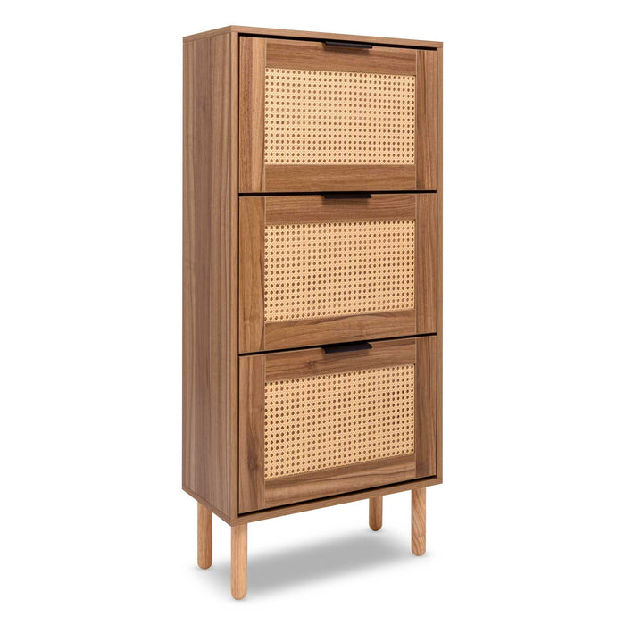 Mariachi - Scarpiera a 3 ripiani in legno con inserti in rattan