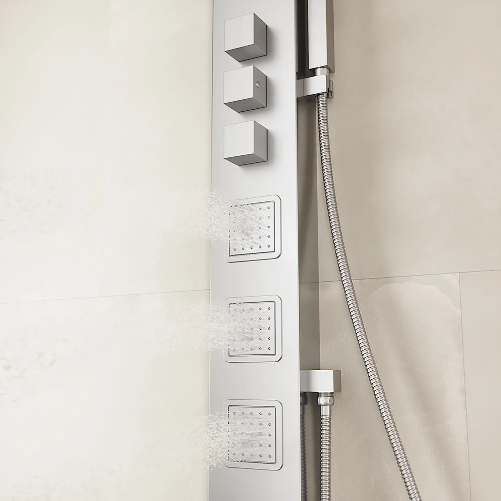 Pannello doccia termostatico in acciaio cromato con doccino, 3 funzioni | Marmore