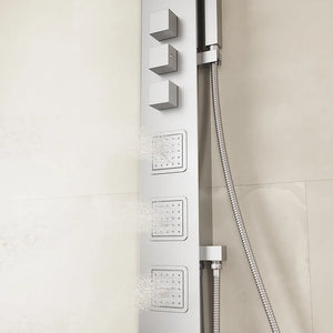 Pannello doccia termostatico in acciaio cromato con doccino, 3 funzioni | Marmore