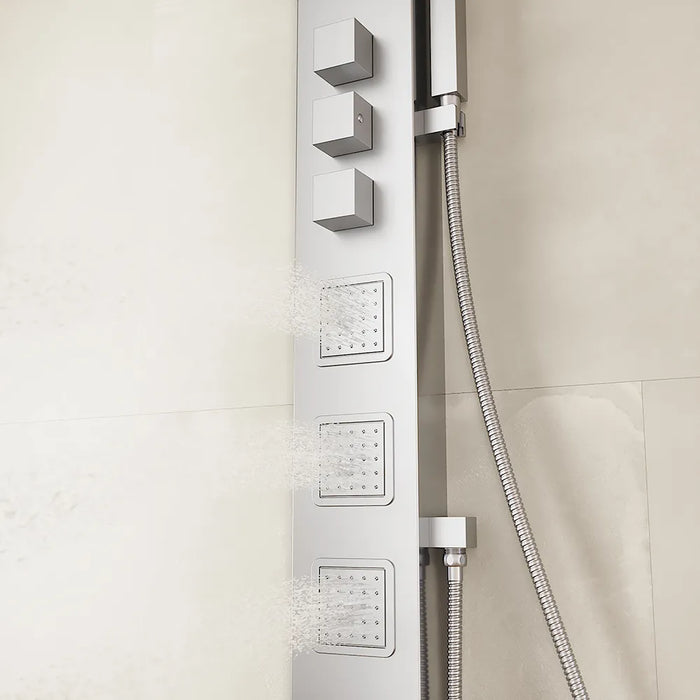 Pannello doccia termostatico in acciaio cromato con doccino, 3 funzioni | Marmore