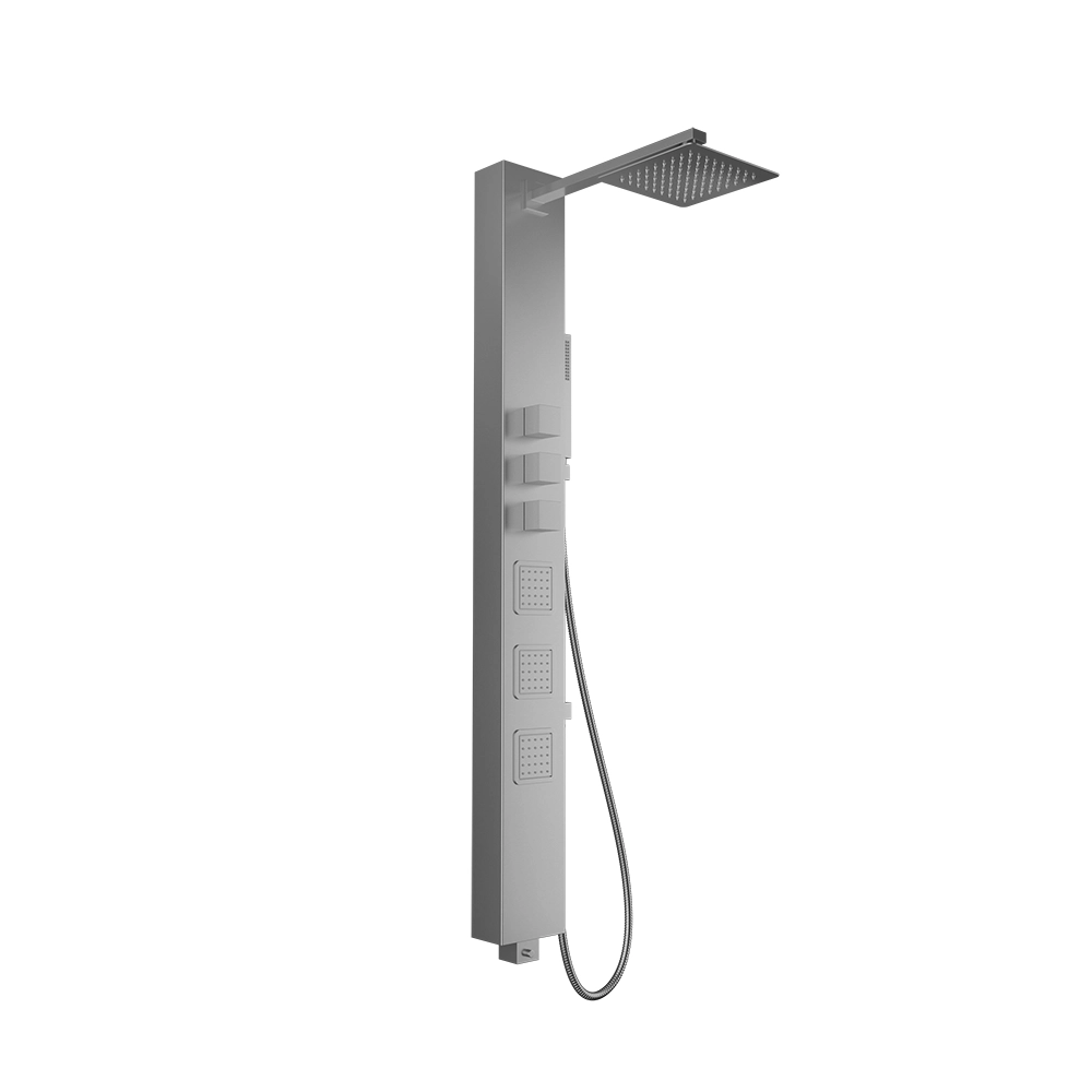 Pannello doccia termostatico in acciaio cromato con doccino, 3 funzioni | Marmore