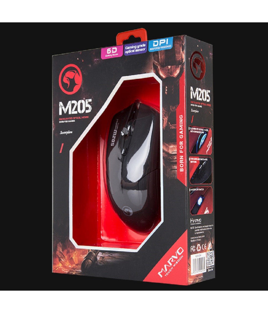 Marvo Scorpion M205 Mouse Ottico Da Gaming Luminoso 1600dpi Retroilluminato Pc Usb         