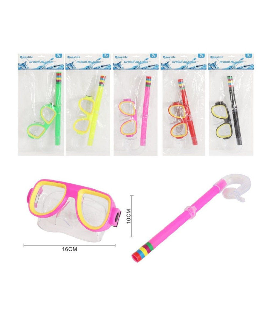 Trade Shop - Maschera Con Boccaglio Mare Nuoto Piscina Estate Sub 16x10cm Colori Vari 605412 -