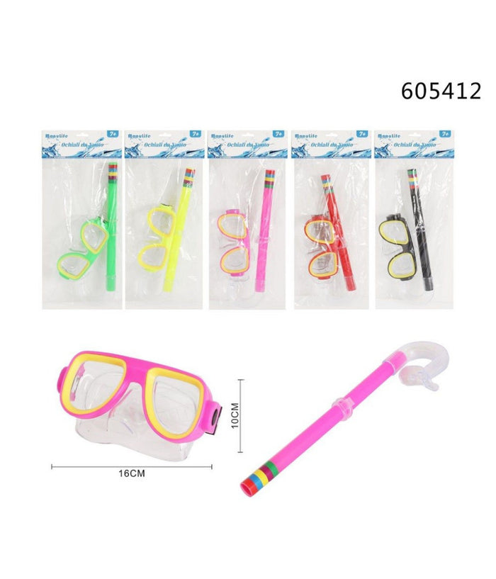 Trade Shop - Maschera Con Boccaglio Mare Nuoto Piscina Estate Sub 16x10cm Colori Vari 605412 -