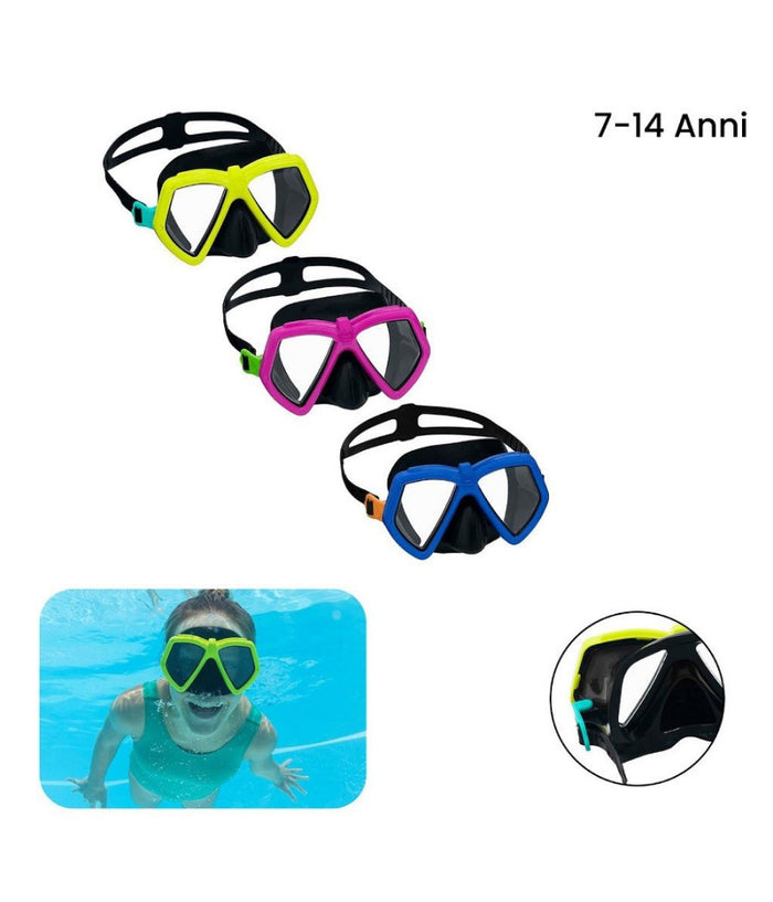 Trade Shop - Maschera Eversea Dive Lenti In Policarbonato 7-14 Anni Colori Assortiti 22040 -