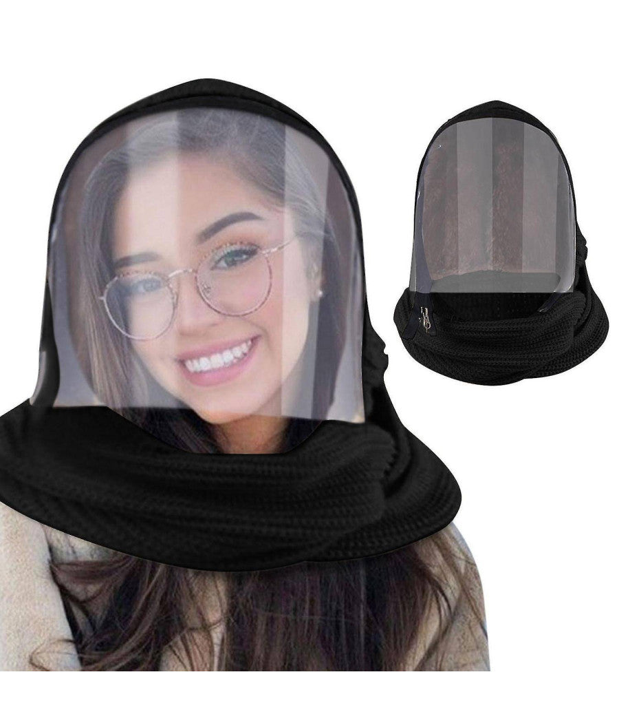 Maschera Integrata Per Viso Trasparente Cappello Caldo Sciarpa Zipper Flip Cover         