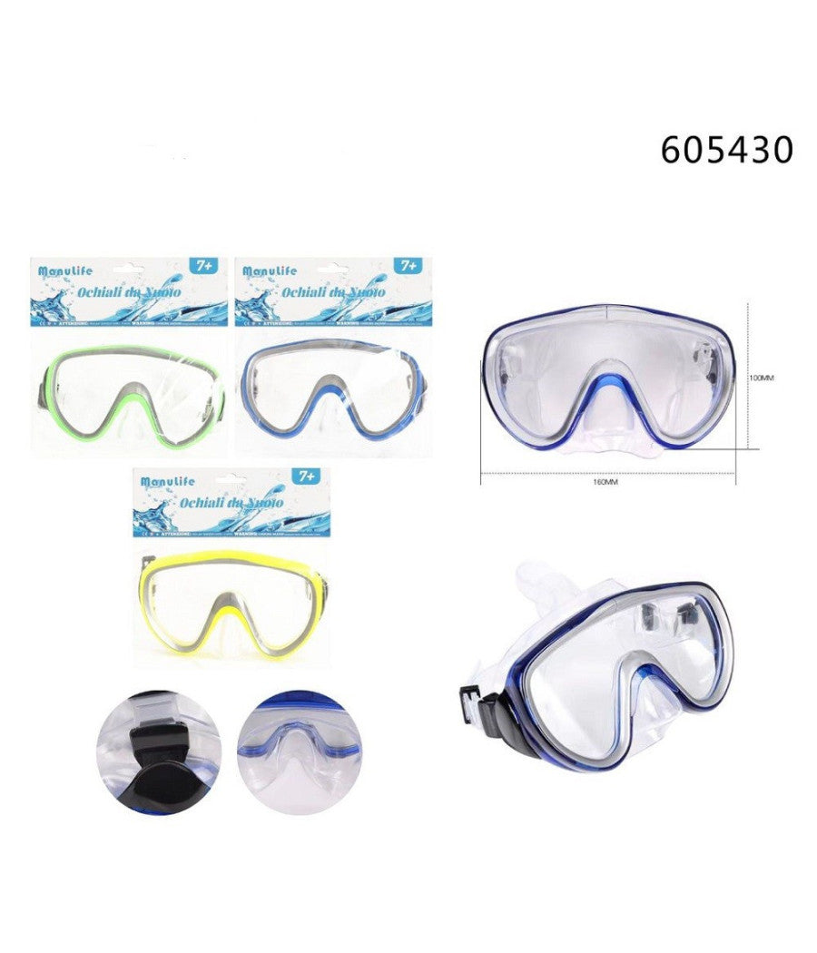 Trade Shop - Maschera Mare Nuoto Piscina Estate Sport Immersioni 160x100mm Vari Colori 605430 -