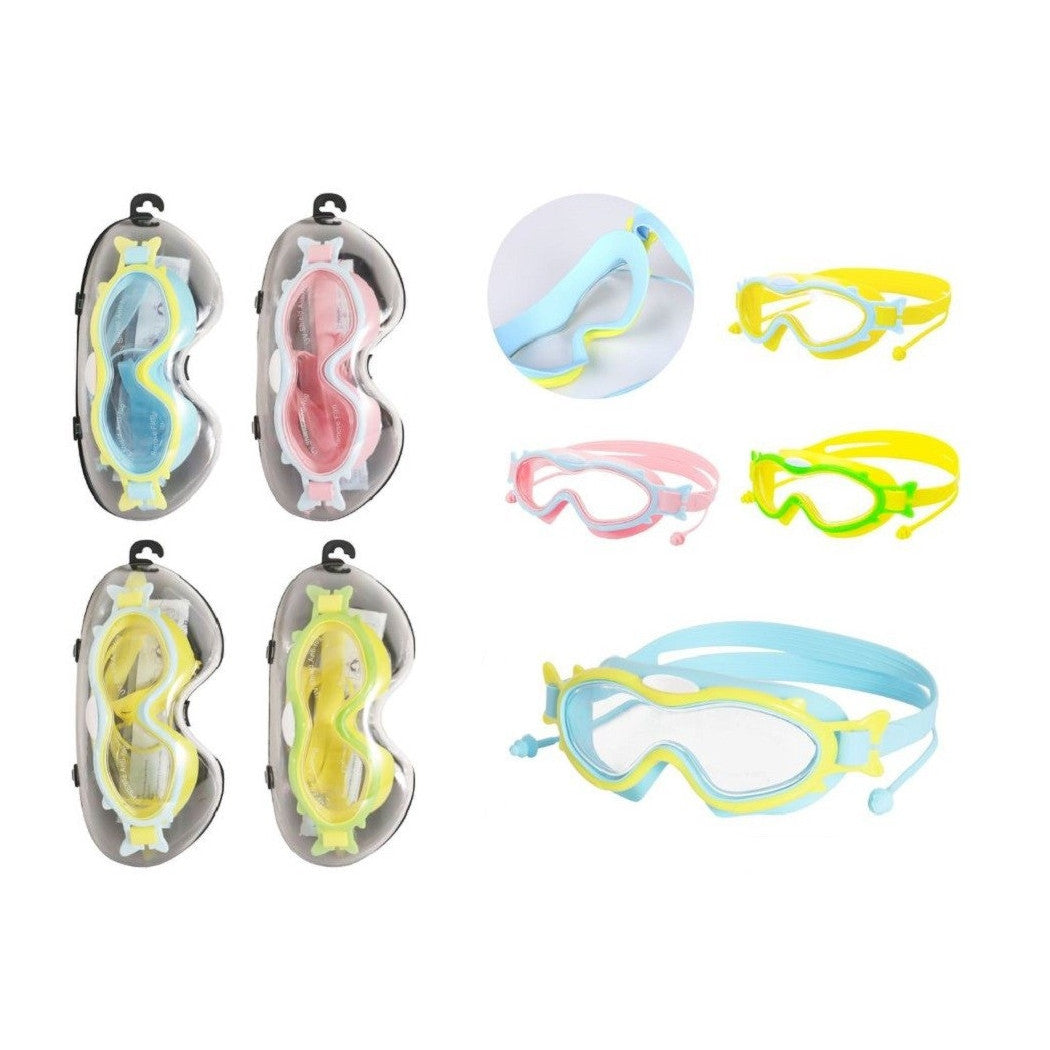 Trade Shop - Maschera Occhialini Con Tappi Da Nuoto Piscina Estate 16x10cm Vari Colori 605426 -