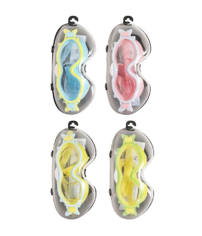 Trade Shop - Maschera Occhialini Con Tappi Da Nuoto Piscina Estate 16x10cm Vari Colori 605426 -