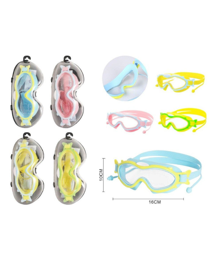 Trade Shop - Maschera Occhialini Con Tappi Da Nuoto Piscina Estate 16x10cm Vari Colori 605426 -