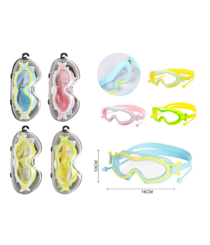 Trade Shop - Maschera Occhialini Con Tappi Da Nuoto Piscina Estate 16x10cm Vari Colori 605426 -
