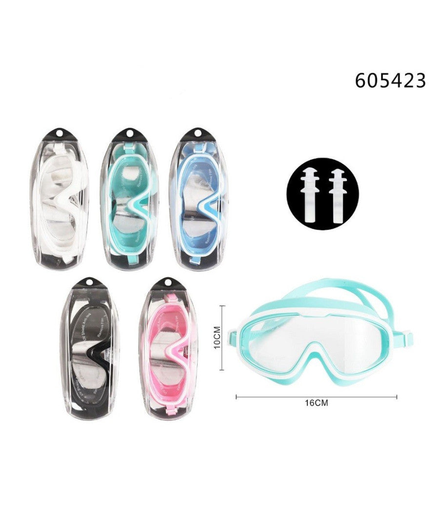 Trade Shop - Maschera Occhialini Tappi Nuoto Mare Spiaggia Estate 16x10cm Vari Colori 605423 -