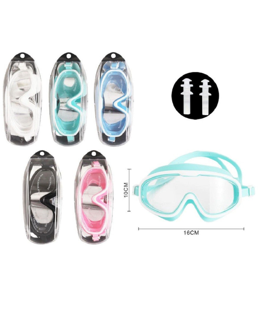 Trade Shop - Maschera Occhialini Tappi Nuoto Mare Spiaggia Estate 16x10cm Vari Colori 605423 -