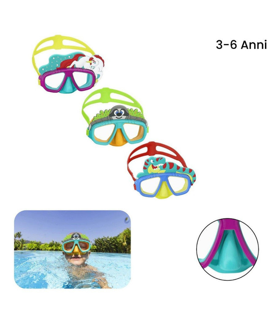 Trade Shop - Maschera Subacquea Per Bambini Con Animaletti 3+ Anni 3 Fantasie Assortite 22064 -
