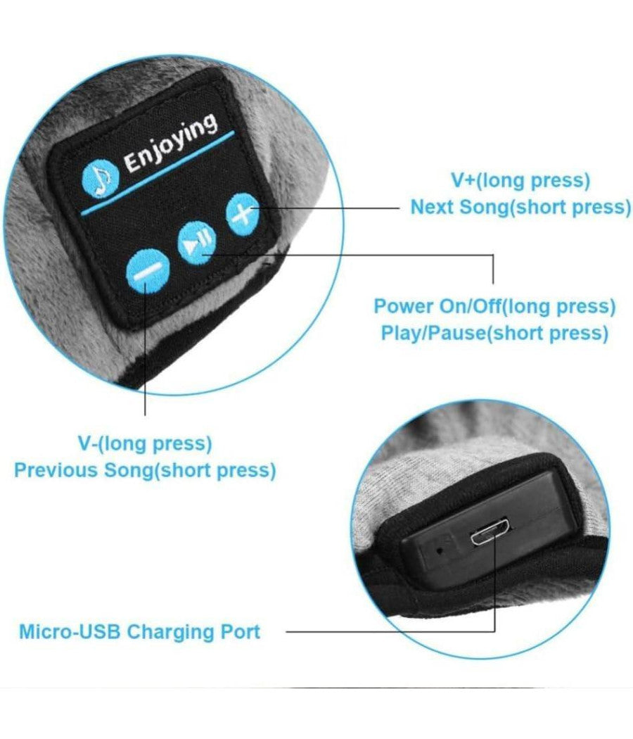Mascherina Occhi Per Dormire Con Cuffie Wireless Integrate Bluetooth 5.0 Morbida         