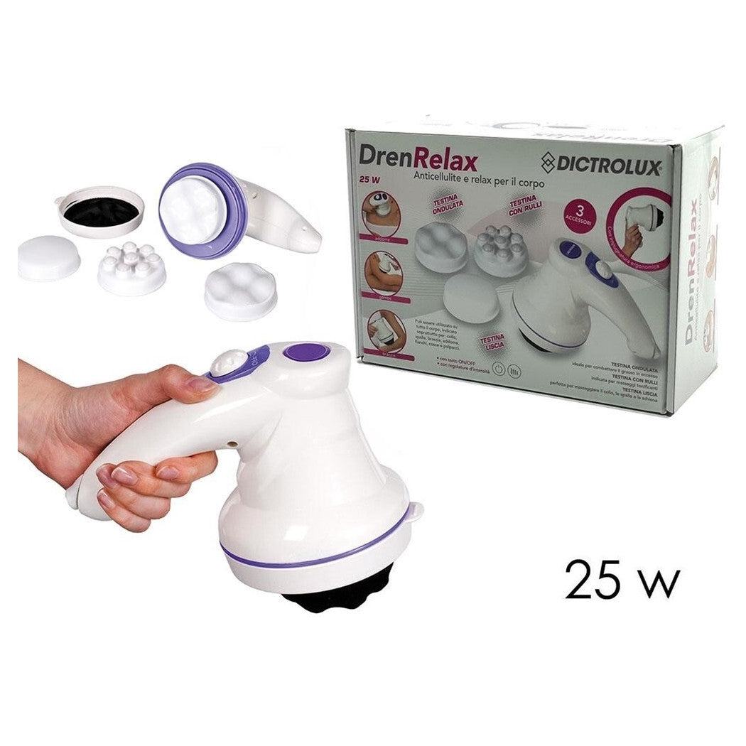 Trade Shop - Massaggiatore Anti Cellulite 25 W Con 3 Testine Differenti Per Braccia Collo Pancia -