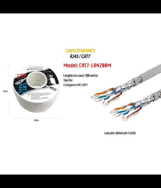 Matassa 200 Mt Metri Cavo Di Rete Cat 7 Lan Ethernet Maxtech Cat7-lan200m         