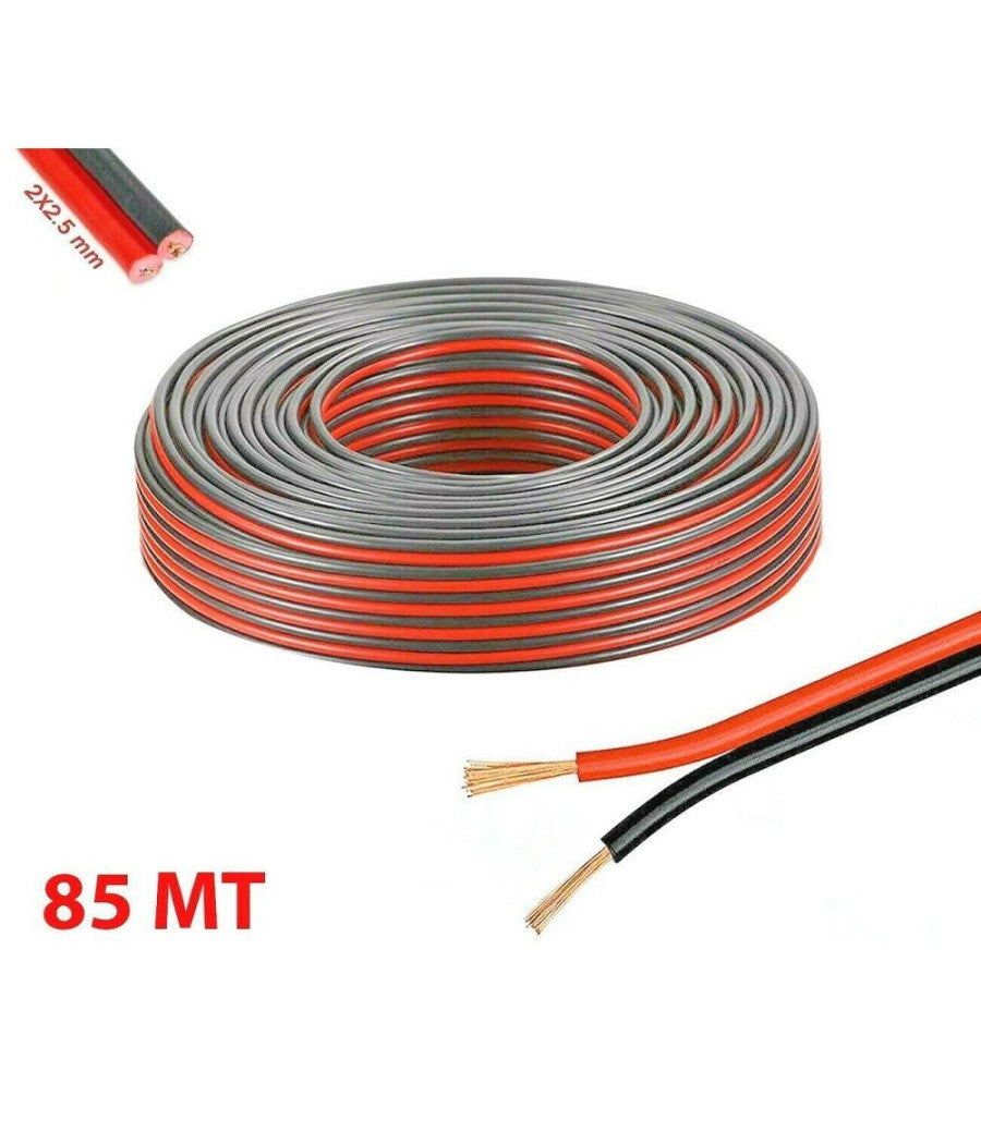 Matassa Cavo Audio 85mt Bipolare Per Impianto Stereo Casse Rosso E Nero 2x2,5 Mm         