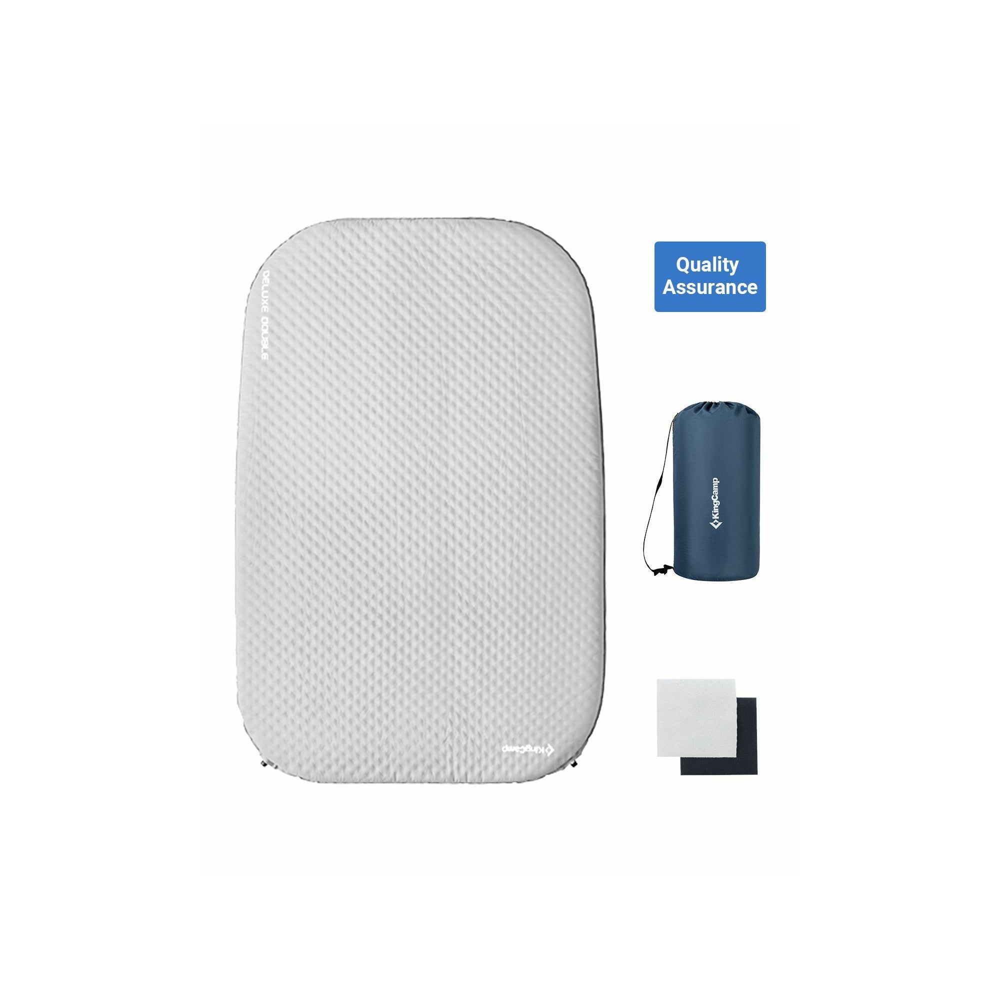 Materasso gonfiabile doppio - Kingcamp - Grigio - Borsa da trasporto inclusa - 198 x 130 cm