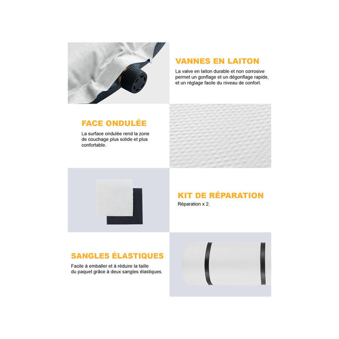 Materasso gonfiabile doppio - Kingcamp - Grigio - Borsa da trasporto inclusa - 198 x 130 cm