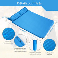 Materasso da campeggio autogonfiabile per 2 persone con 2 cuscini 187 x 131 x 4 cm e borsa portatile in PVC impermeabile per escursionismo blu 20_0008852