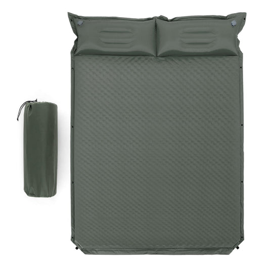 Materassino da campeggio autogonfiabile per 2 persone con 2 cuscini 187 x 131 x 4 cm e borsa portatile in PVC impermeabile per escursionismo verde 20_0008853