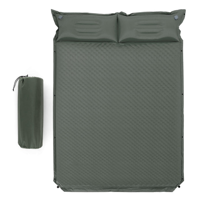 Materassino da campeggio autogonfiabile per 2 persone con 2 cuscini 187 x 131 x 4 cm e borsa portatile in PVC impermeabile per escursionismo verde 20_0008853