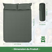 Materassino da campeggio autogonfiabile per 2 persone con 2 cuscini 187 x 131 x 4 cm e borsa portatile in PVC impermeabile per escursionismo verde 20_0008853