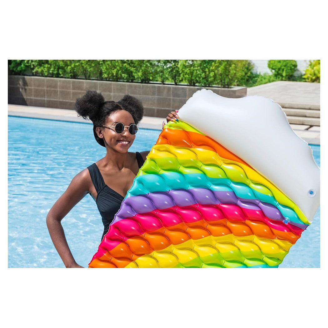 Trade Shop - Materassino Arrotolabile Fashion Rainbow Dreams Arcobaleno Con Cuscino Forma Nuvola 44107 -