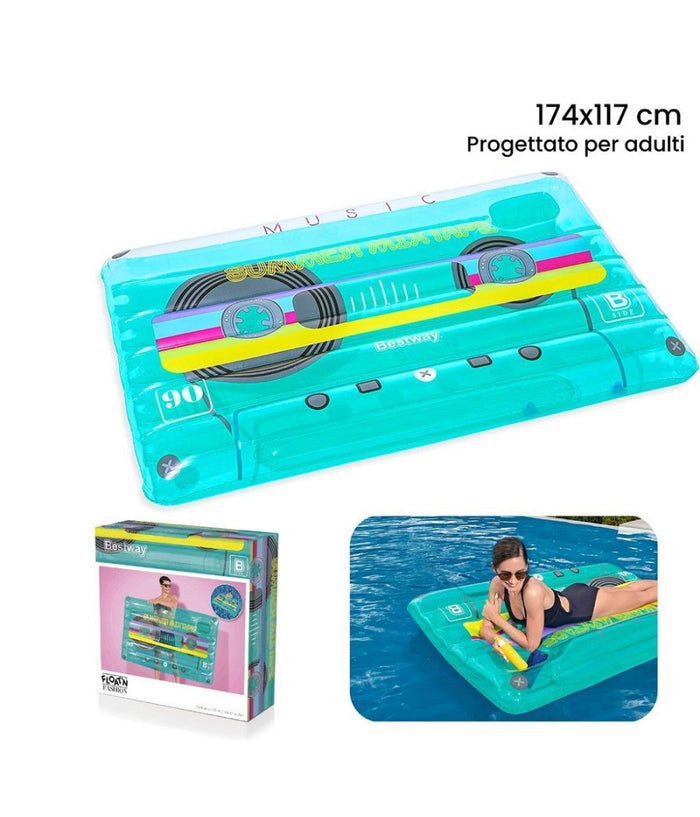 Materassino Gonfiabile Retro Beats Fashion Cassetta 174x117cm Portaoggetti 43649         