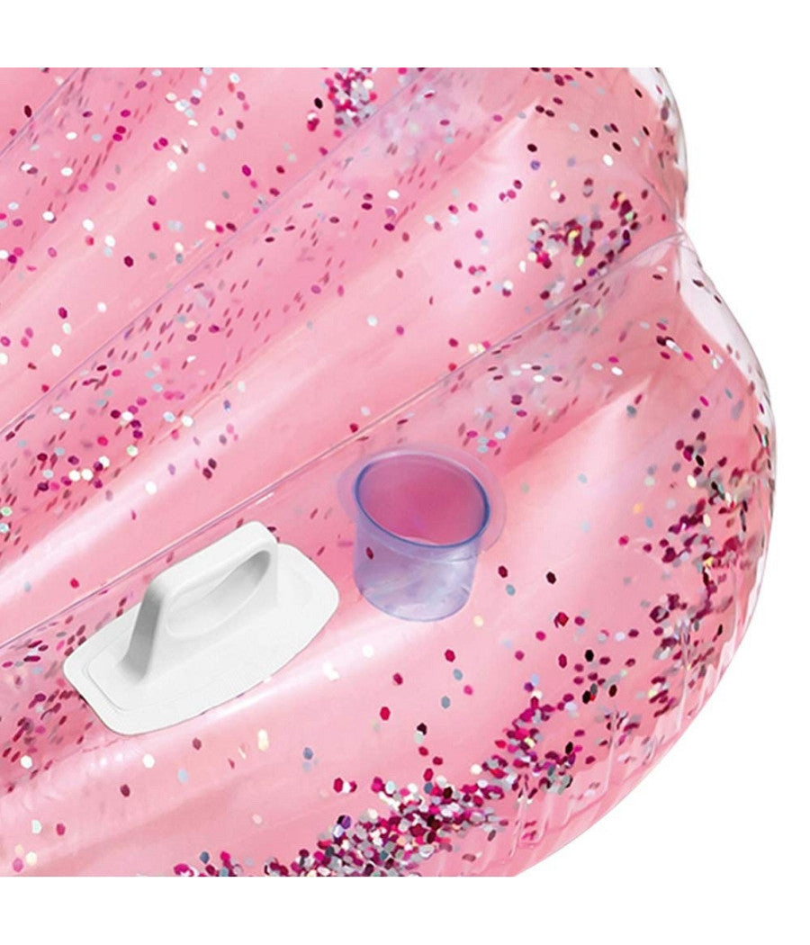 Materassino Isola Gonfiabile Conchiglia Glitter Pvc Mare Piscina 178x165cm         