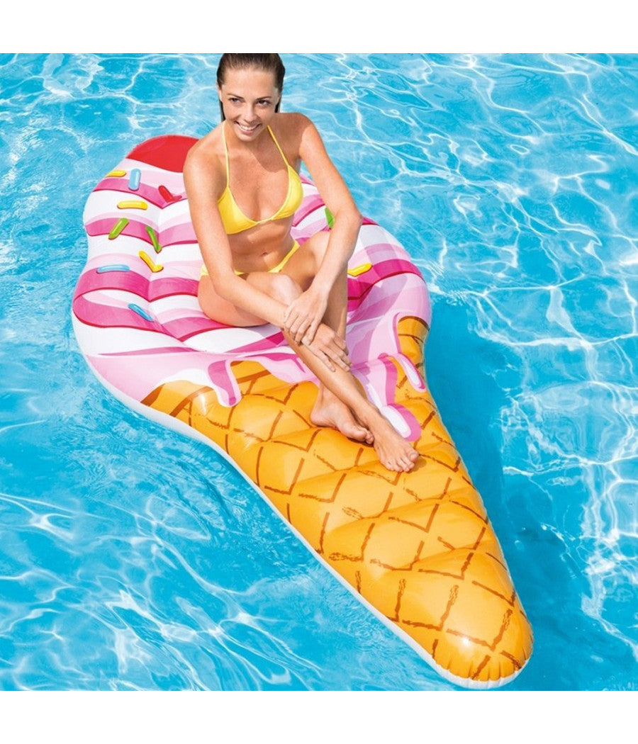 Materassino Isola Gonfiabile Cono Gelato In Pvc Mare Piscina 224x107cm         