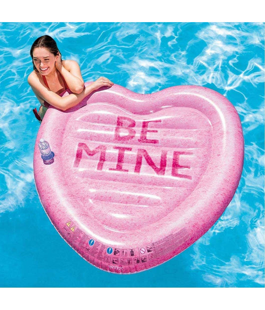 Materassino Isola Gonfiabile Stampa Cuore Pvc Mare Piscina 145 X 142 Cm Rosa         