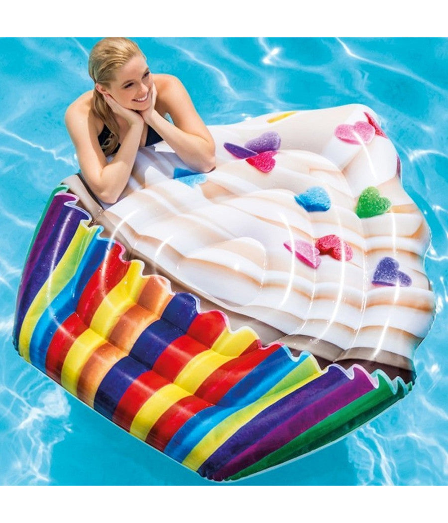 Materassino Isola Gonfiabile Stampa Cupcake In Pvc Mare Piscina 142x135cm         