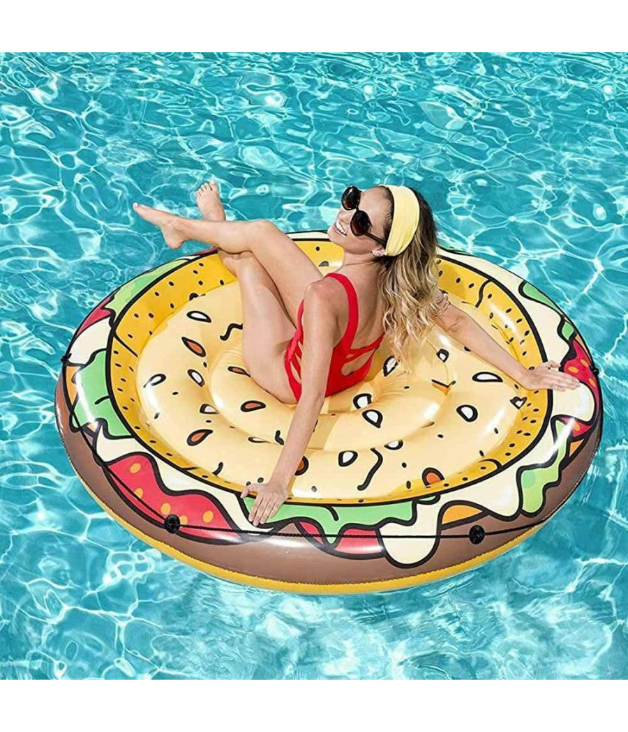 Materassino Isola Gonfiabile Stampa Hamburger Pvc Mare Piscina 150 Cm         