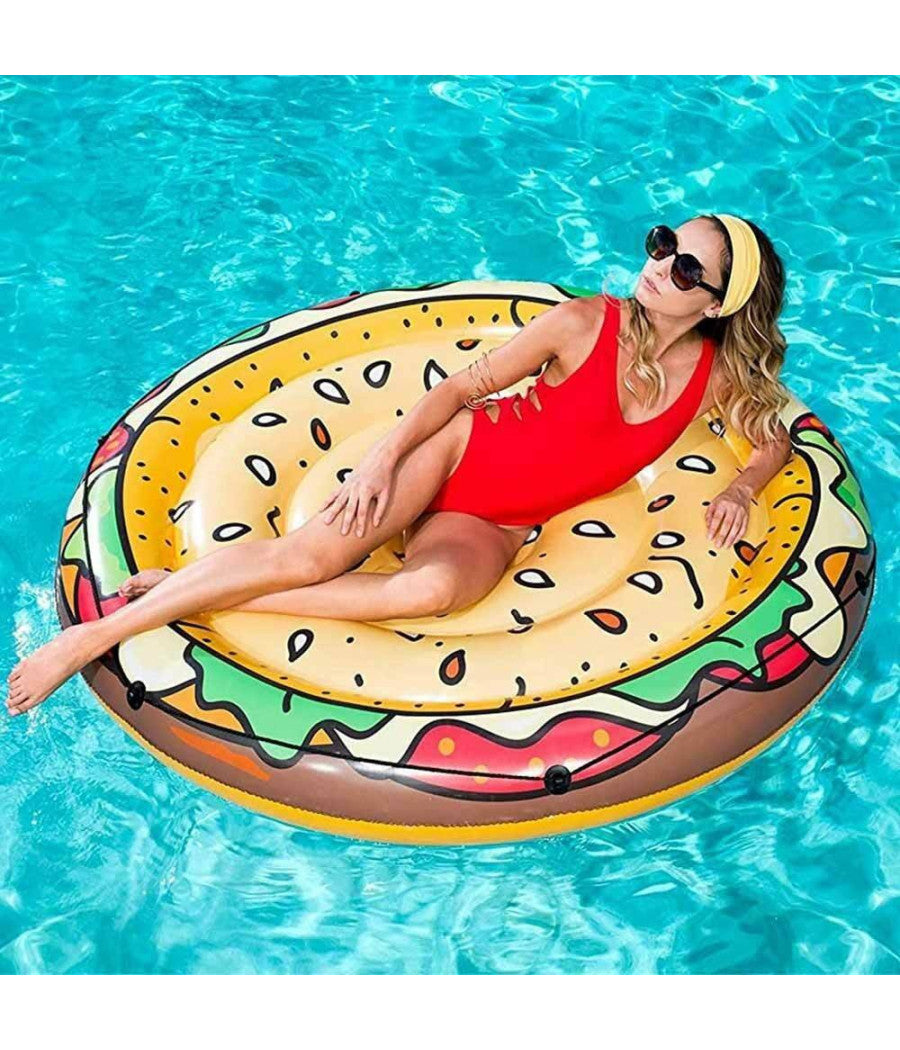 Materassino Isola Gonfiabile Stampa Hamburger Pvc Mare Piscina 150 Cm         