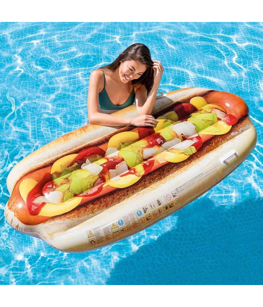 Materassino Isola Gonfiabile Stampa Hot-dog In Pvc Mare Piscina 108 X 89 Cm         