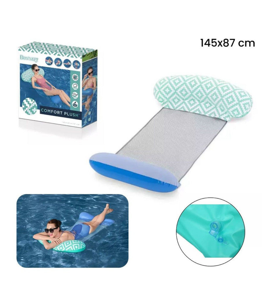 Trade Shop - Materassino Luxury Con Rete Gonfiabile 145 X 87 Cm Per Piscina Mare Estate 43555 -