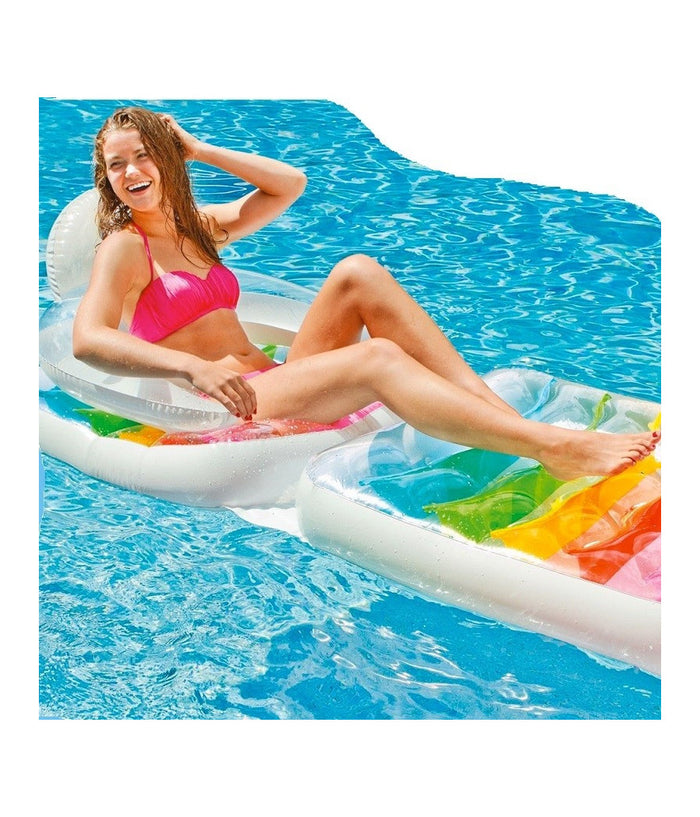 Materassino Poltrona Gonfiabile 2 In 1 Pieghevole Con Schienale Piscina 198x94cm         