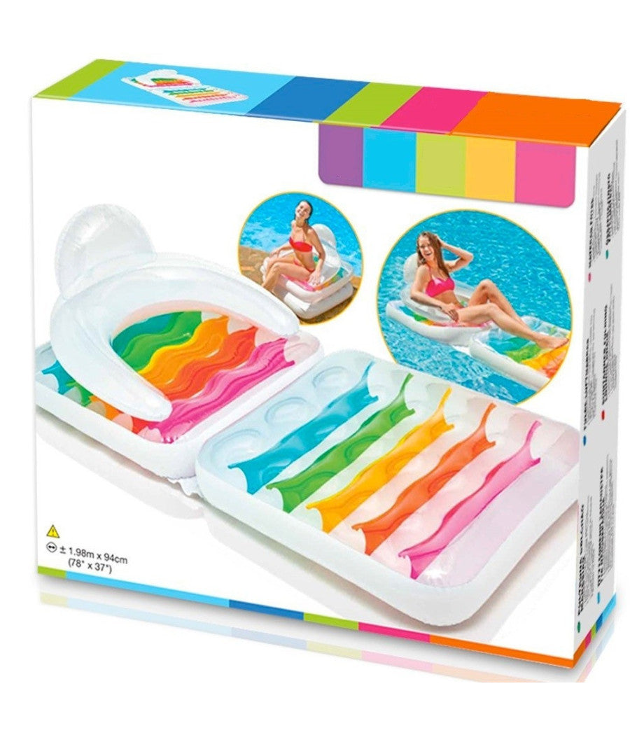 Materassino Poltrona Gonfiabile 2 In 1 Pieghevole Con Schienale Piscina 198x94cm         