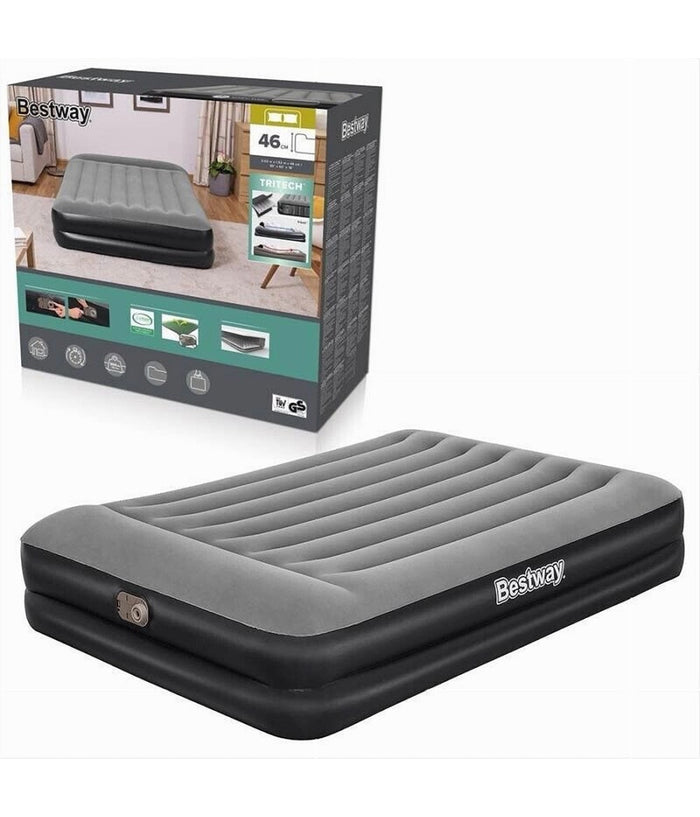 Materasso Floccato Matrimoniale Airbed Nero/grigio Gonfiabile Pompa Integrata 67403         