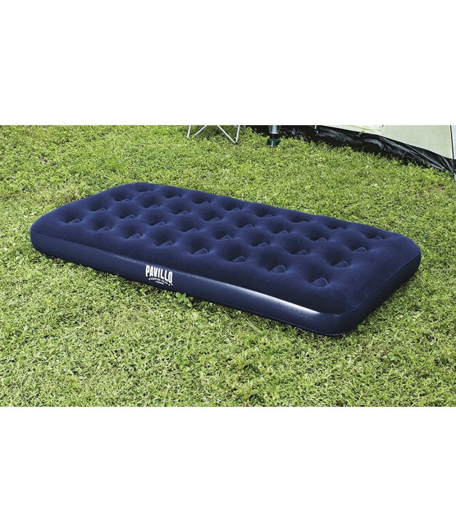 Materasso Gonfiabile Singolo Airbed Blu Floccato Plus 188x99x22cm Campeggi 67001         
