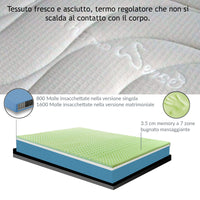 Materasso 800 molle insacchettate e memory a zone 105x190 cm, Materasso trapuntato anallergico con CUSCINO PROMO, Materasso DETRAIBILE DISPOSITIVO MEDICO ALTO 24 Cm - MED 31