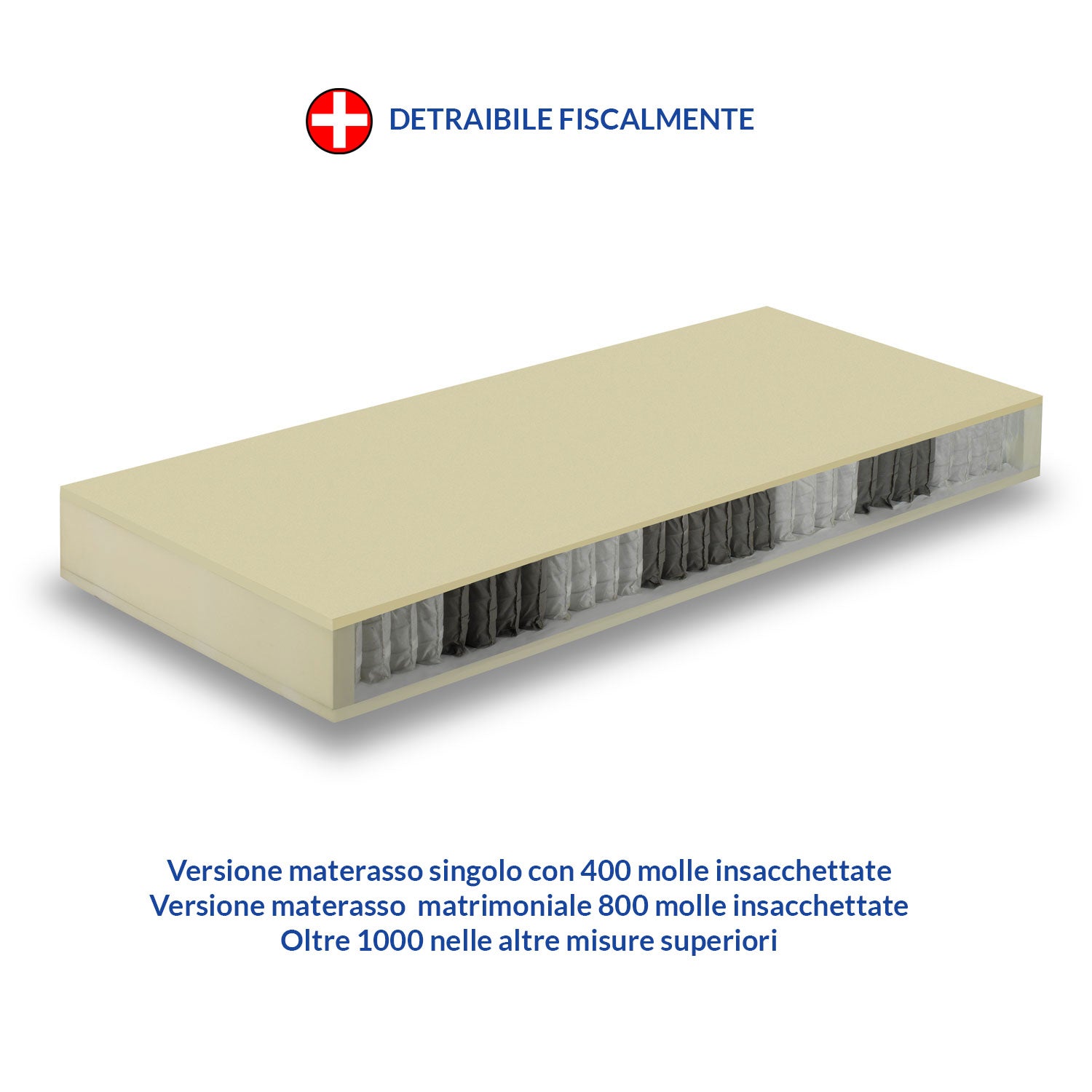 Materasso 660 molle insacchettate e Memory 140x200, materasso ortopedico detraibile, Materasso dispositivo medico con 2 cuscini PROMO, TEK H24